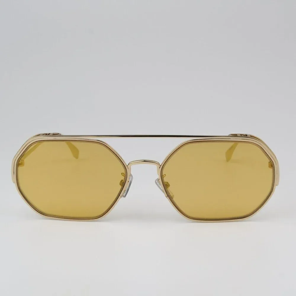 NEW Fendi FE40039U 10L Gold Yellow Mirror Unisex Geometric Sunglasses
